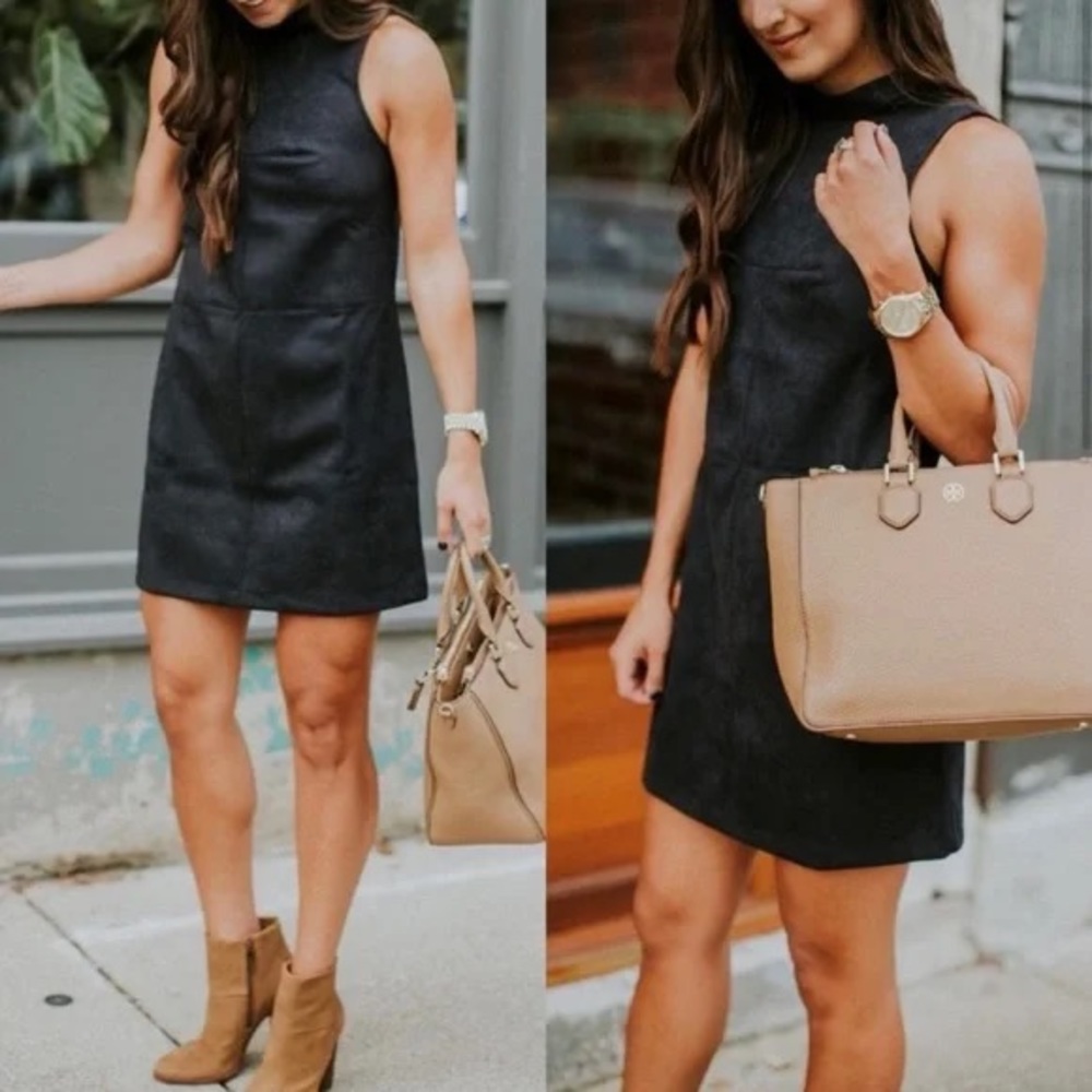 ASTR THE LABEL Black Faux Suede Mock Neck Sleeveless Mini Dress - Size M